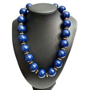 Napier Necklace Jewelry Statement 19" Single Strand Blue Beads Gold Tone Vintage